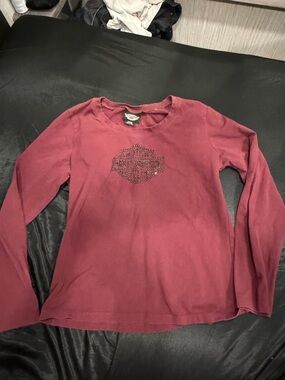 Harley-Davidson Women's Long Sleeve Tee in Burgundy with Stud Logo